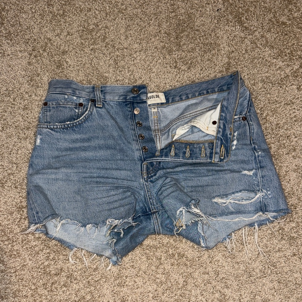 Agolde Distressed Blue Jean Shorts